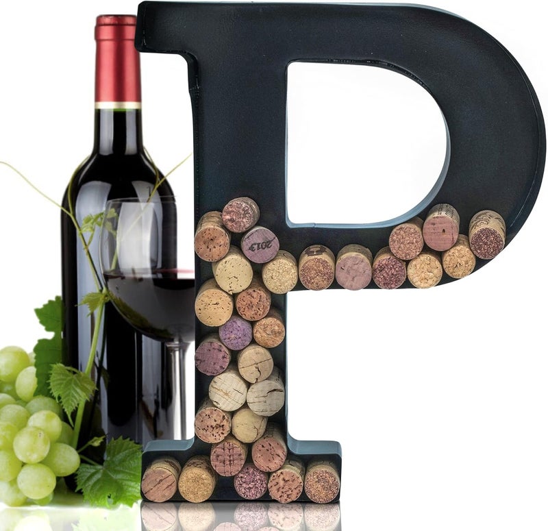 Made Easy Kit Metal Letter Wine Cork Keepsake Saver & Holder Monogram w/Free Wall Mount Kit A-Z (Letter P, Large) - Image 1